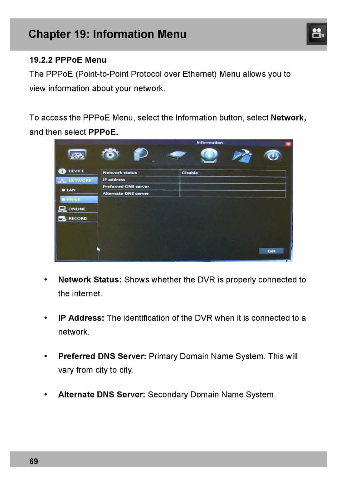 Night Owl Optics DVR Security Kit, Elite Series 8CH, PRO Series 8CH manual PPPoE Menu 