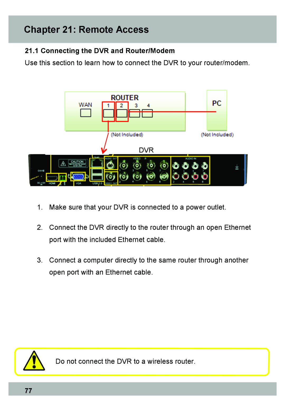 Night Owl Optics PRO Series 8CH, DVR Security Kit, Elite Series 8CH manual Connecting the DVR and Router/Modem, Dvr 