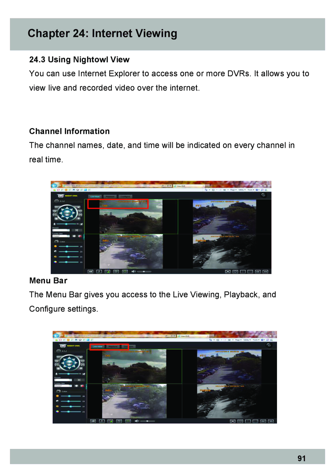 Night Owl Optics Elite Series 8CH, DVR Security Kit, PRO Series 8CH manual Using Nightowl View, Channel Information, Menu Bar 