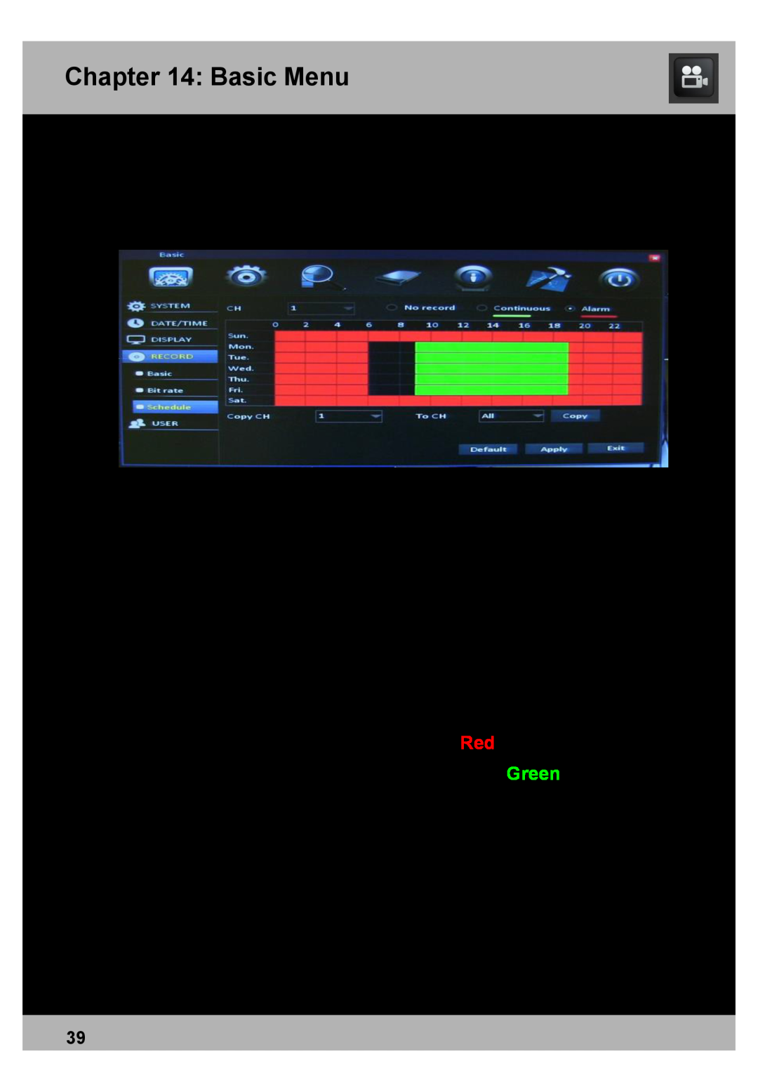 Night Owl Optics DVR Security Kit, Elite Series 8CH, PRO Series 8CH manual Schedule Menu, •Recording Types, Basic Menu 
