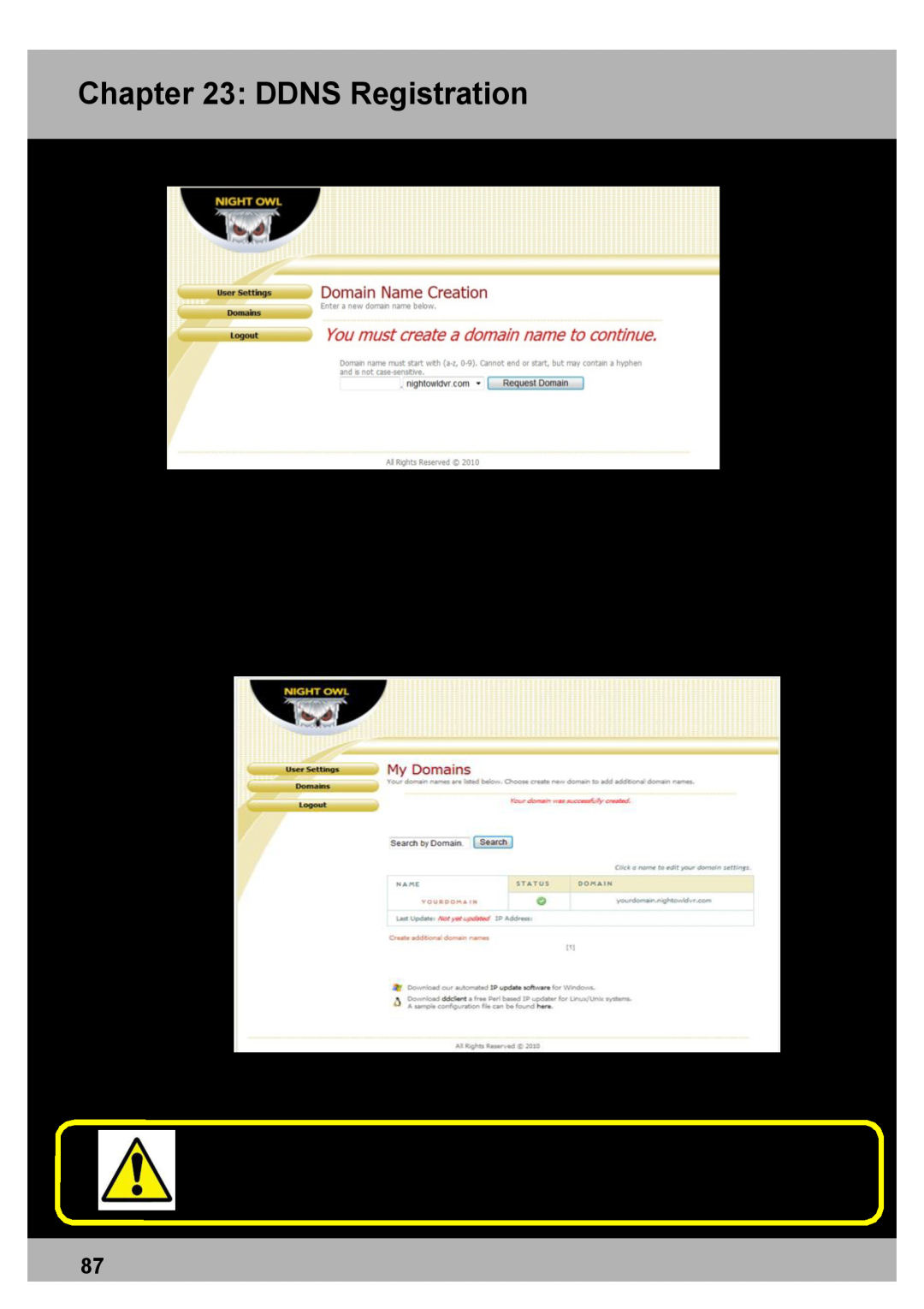Night Owl Optics DVR Security Kit, Elite Series 8CH, PRO Series 8CH manual DDNS Registration, Create a domain name 
