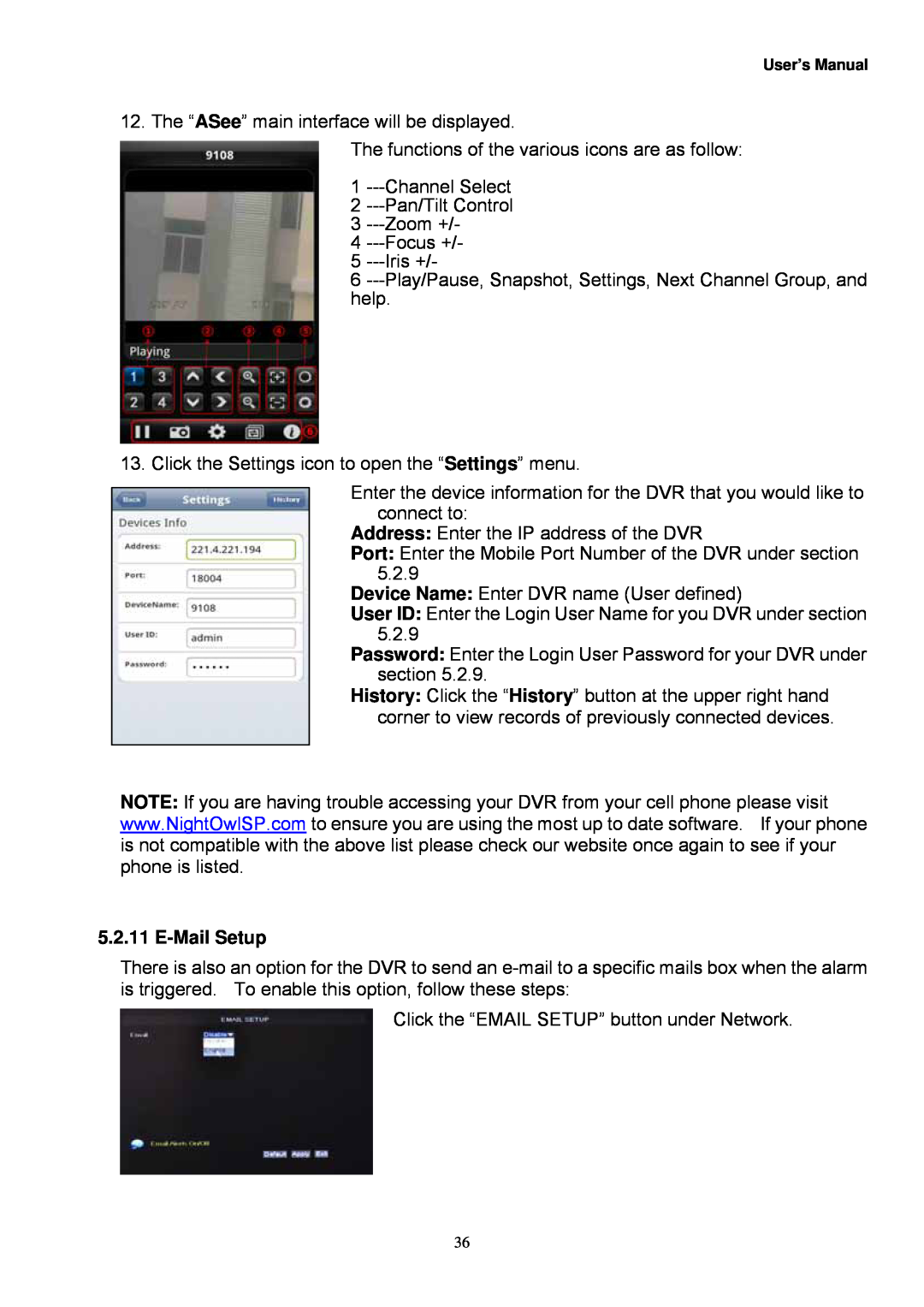 Night Owl Optics Night Owl, 4BL manual E-MailSetup 