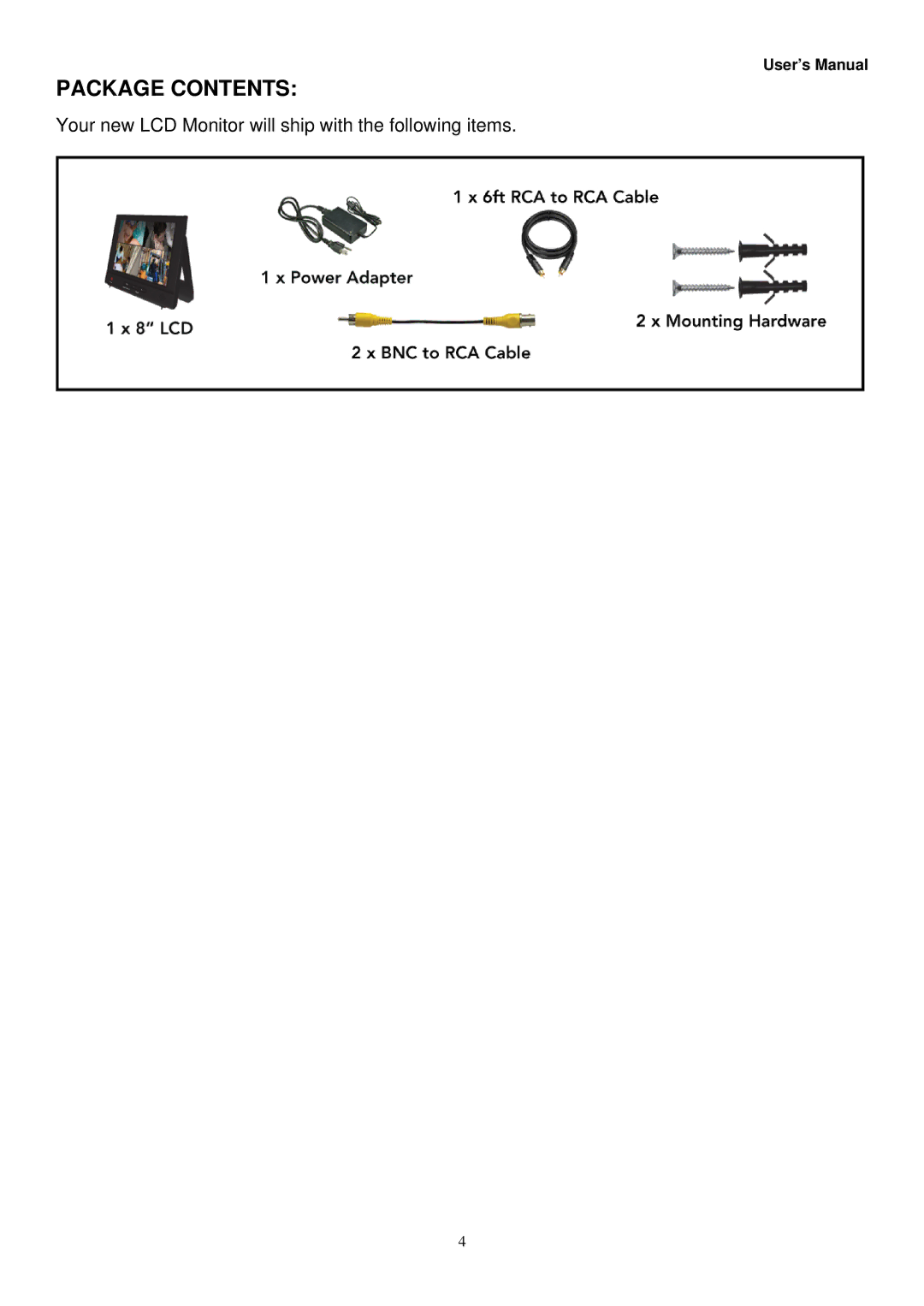 Night Owl Optics NO-8LCD manual Package Contents 