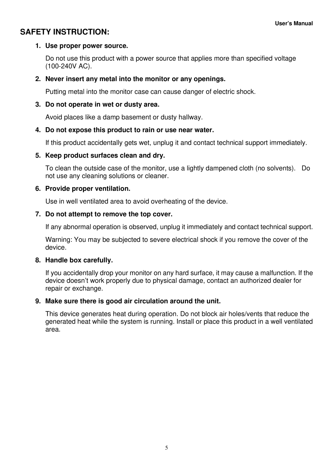 Night Owl Optics NO-8LCD manual Safety Instruction 