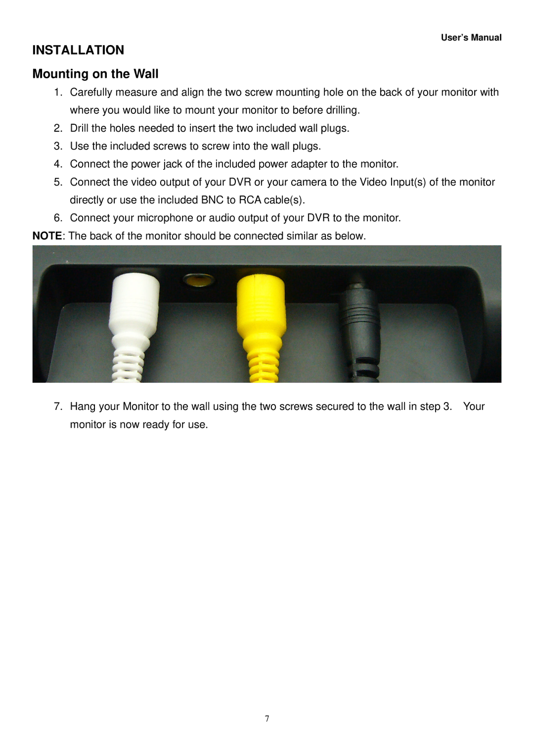 Night Owl Optics NO-8LCD manual Installation, Mounting on the Wall 