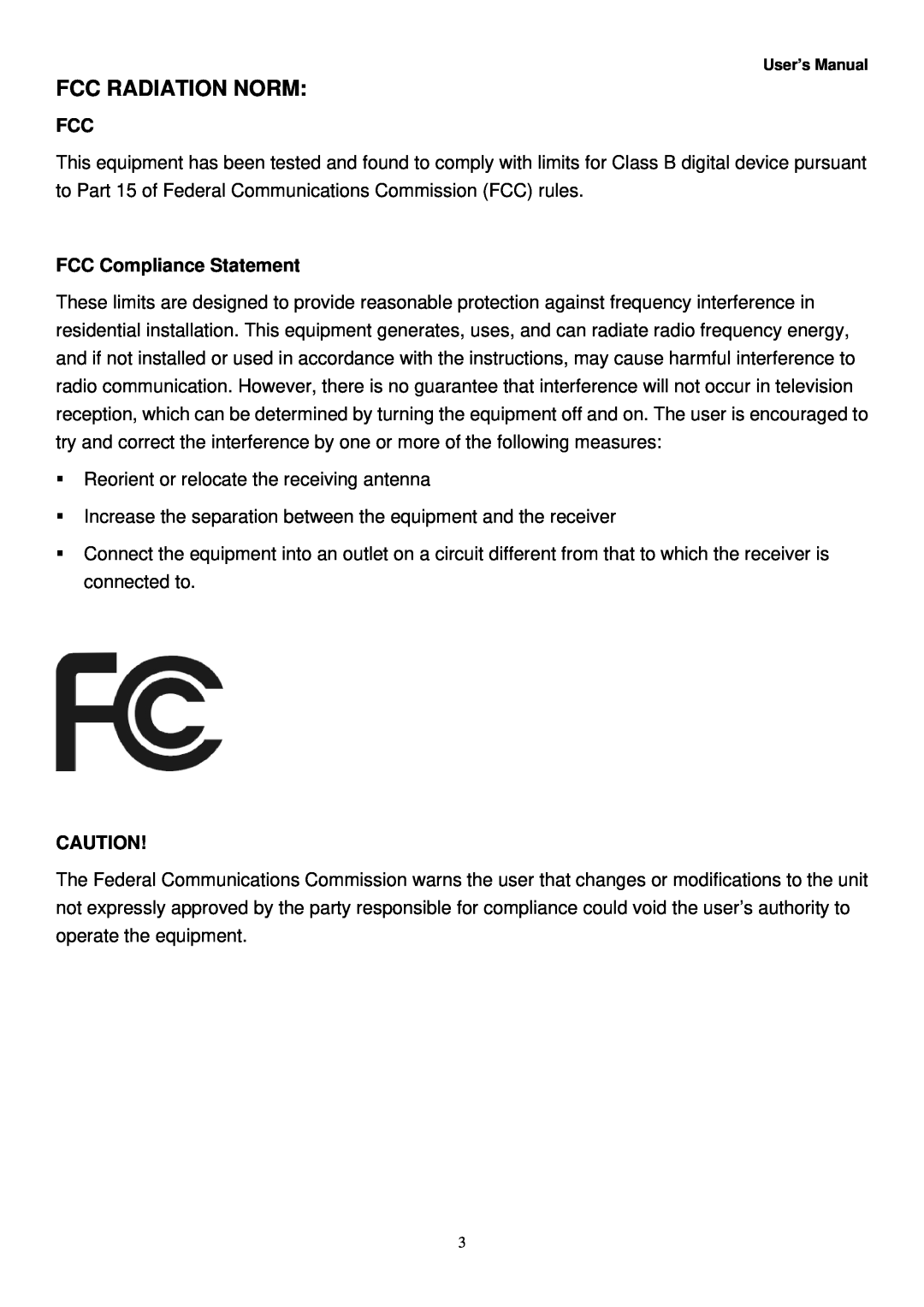 Night Owl Optics NO-8LCD manual Fcc Radiation Norm, FCC Compliance Statement 