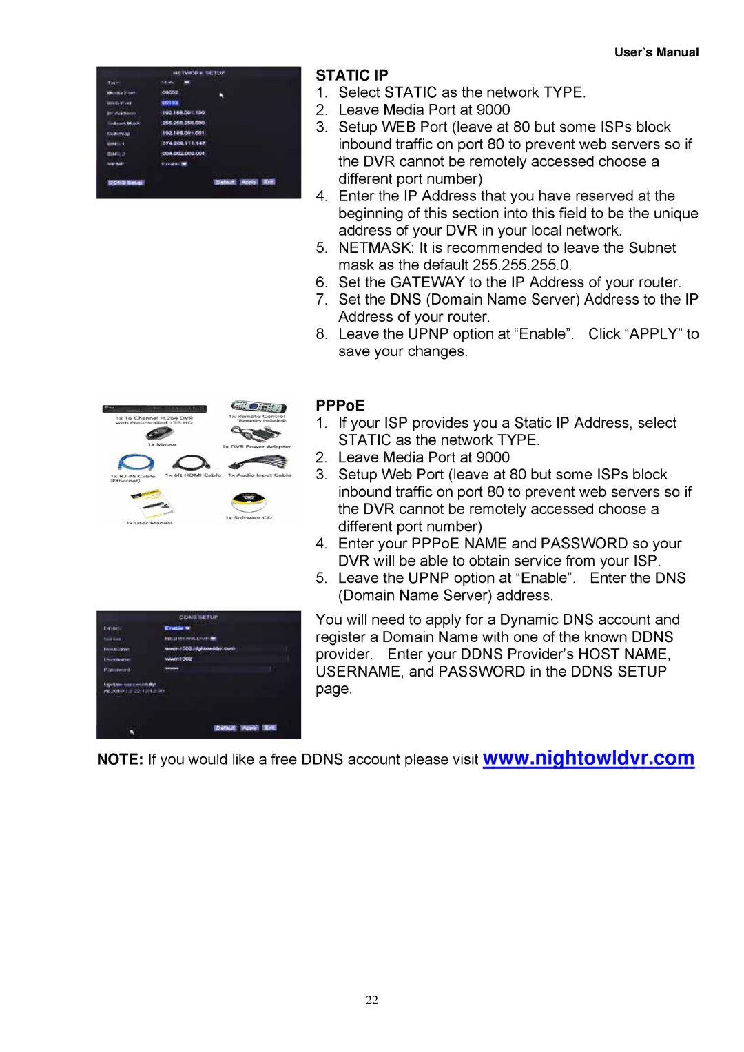 Night Owl Optics Zeus-DVR5, Zeus-DVR10, Digital Video Recorder manual Static IP, PPPoE 