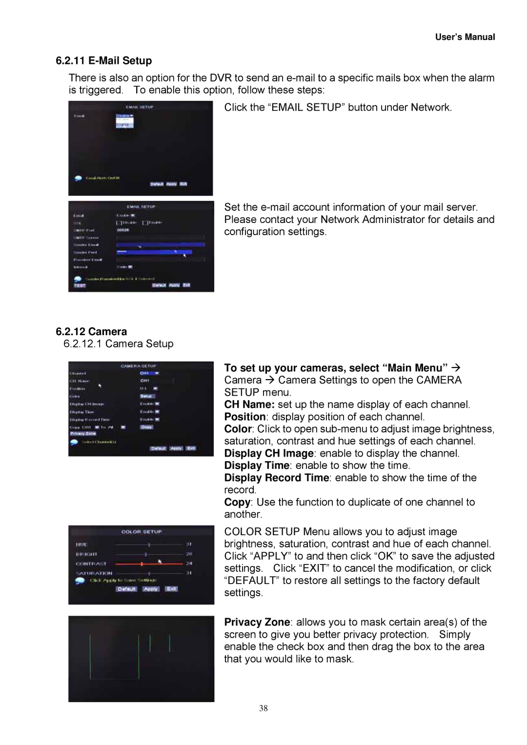 Night Owl Optics Zeus-DVR5, Zeus-DVR10 manual Mail Setup, Camera, To set up your cameras, select Main Menu  