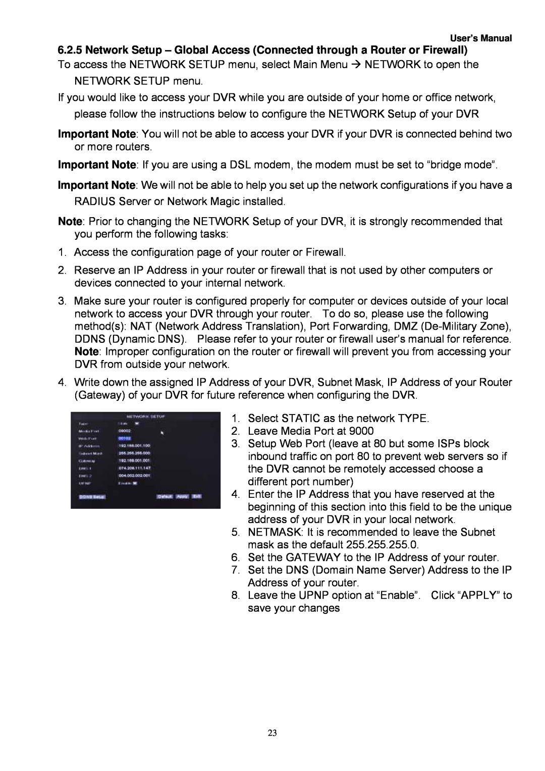 Night Owl Optics Zeus-DVR10, Zeus-DVR5, Digital Video Recorder manual NETWORK SETUP menu 