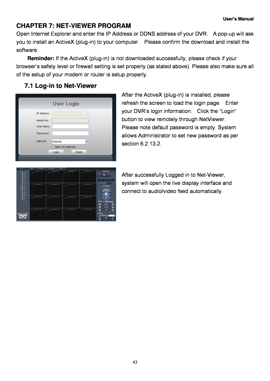 Night Owl Optics Zeus-DVR10, Zeus-DVR5, Digital Video Recorder manual Net-Viewer Program, Log-in to Net-Viewer 
