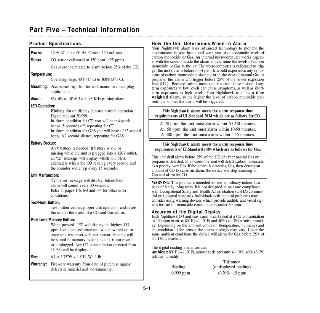 Nighthawk KN-COEG-3 manual Part Five Technical Information 