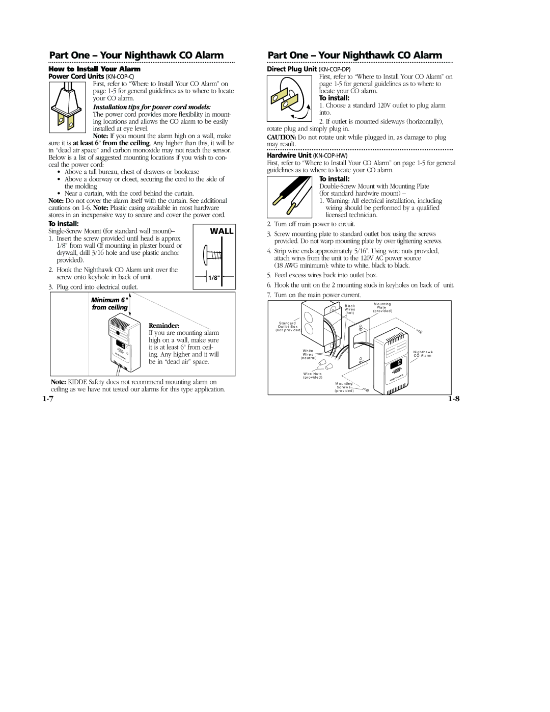 Nighthawk KN-COP-HW warranty How to Install Your Alarm Power Cord Units KN-COP-C, Direct Plug Unit KN-COP-DP, To install 