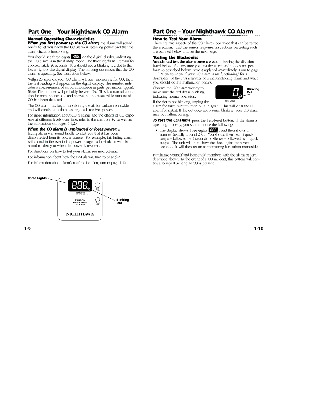 Nighthawk KN-COP-C, KN-COP-DP, KN-COP-HW Normal Operating Characteristics, How to Test Your Alarm, Testing the Electronics 