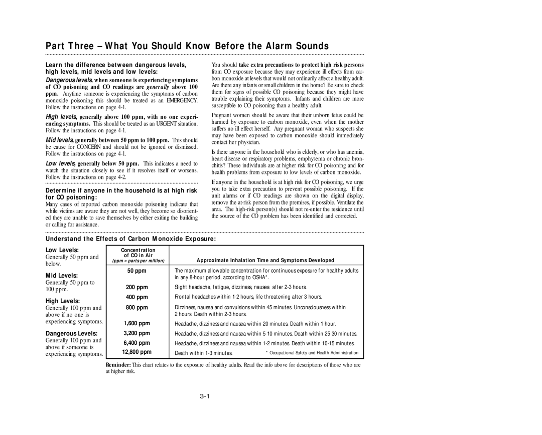 Nighthawk KN-COPP-3 manual Part Three What You Should Know Before the Alarm Sounds, Generally 50 ppm and below, Mid Levels 