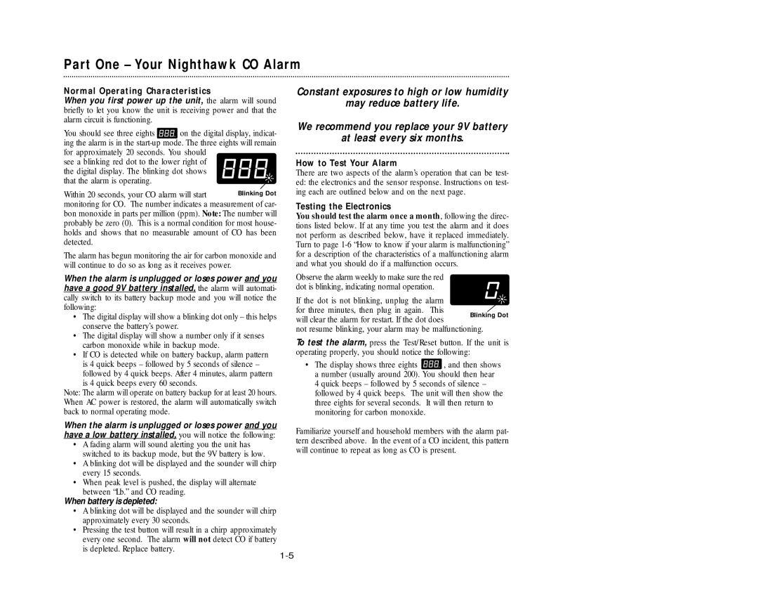 Nighthawk KN-COPP-3 manual Normal Operating Characteristics, How to Test Your Alarm, Testing the Electronics 