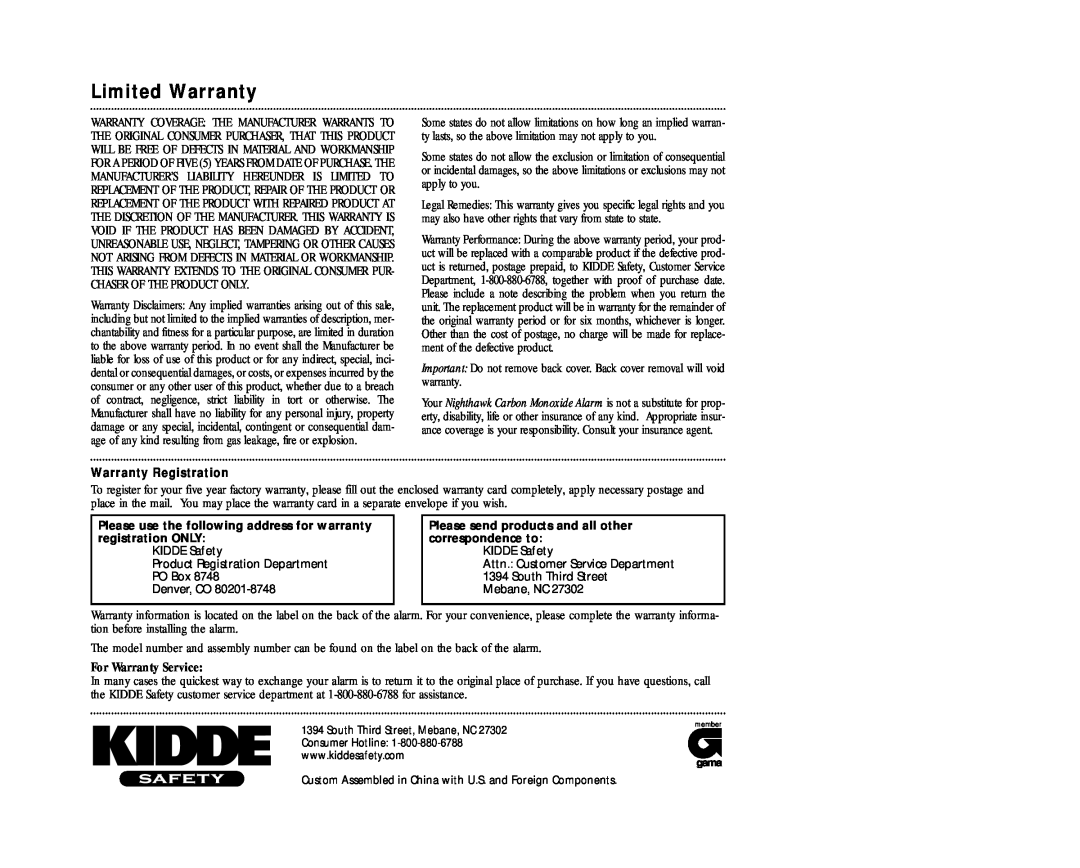 Nighthawk KN-COPP-3 manual Limited Warranty, Warranty Registration 