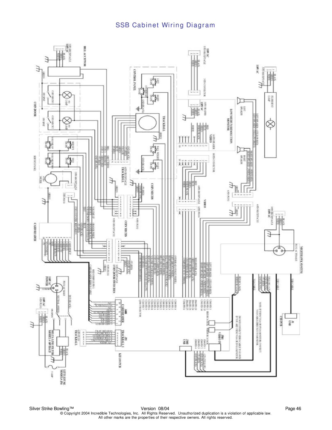 Nighthawk SILVER STRIKE BOWLING operation manual SSB Cabinet Wiring Diagram 