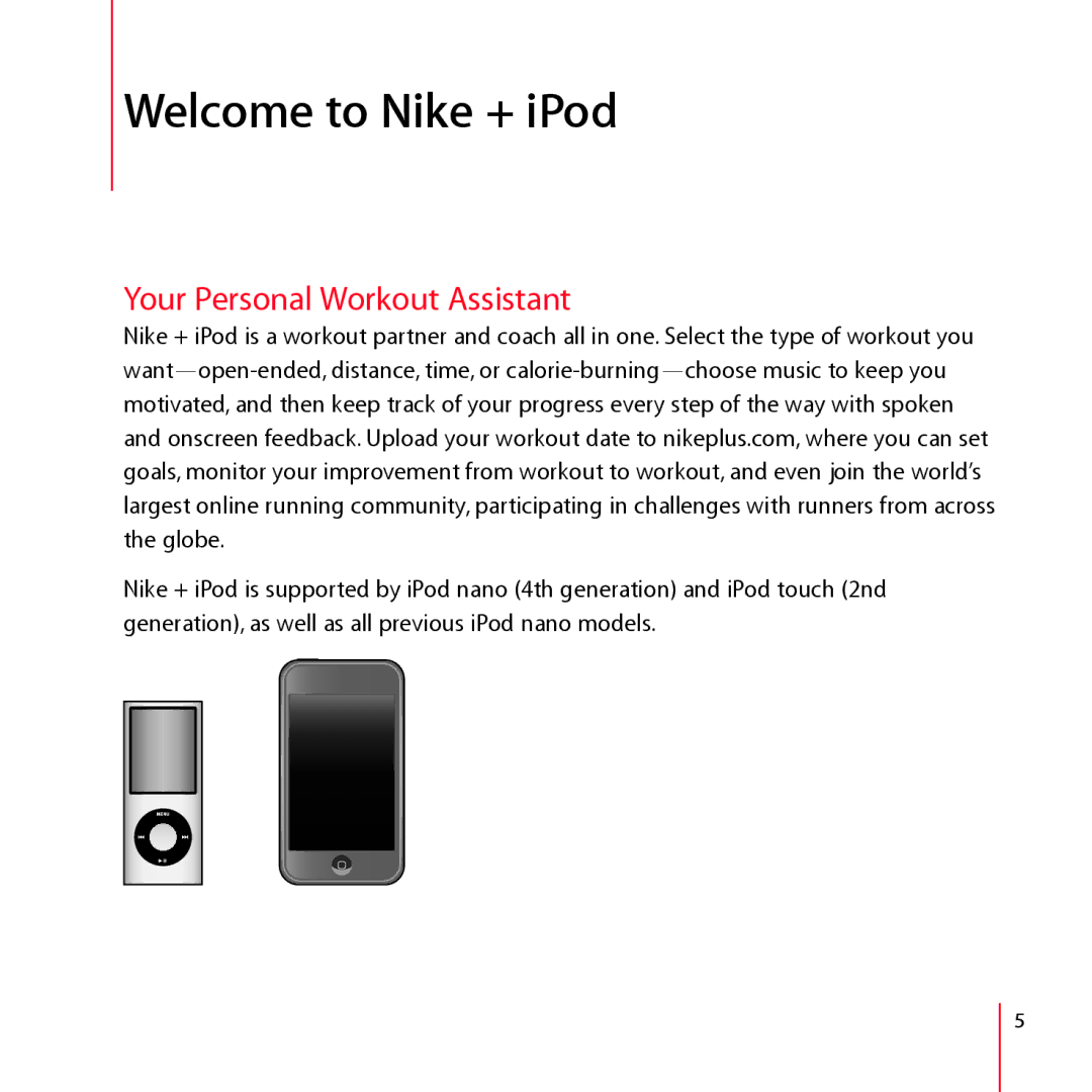 Nike + IPOD manual Welcome to Nike + iPod, Your Personal Workout Assistant 