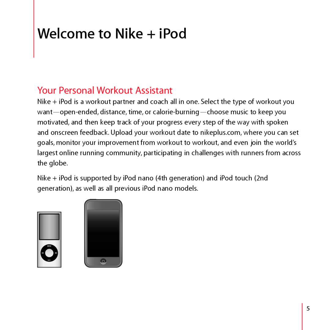 Nike + IPOD manual Welcome to Nike + iPod, Your Personal Workout Assistant 