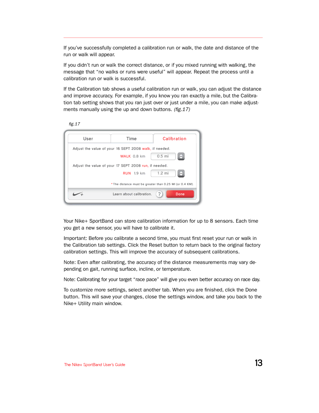 Nike + SPORTBAND manual Calibration 