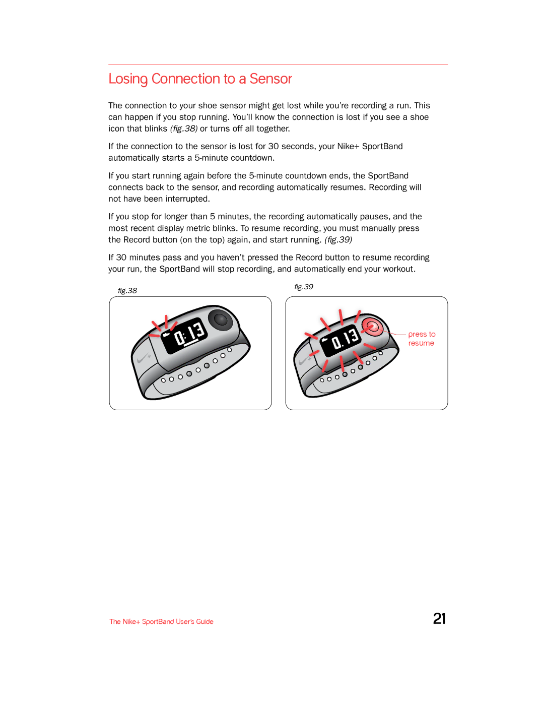 Nike + SPORTBAND manual Losing Connection to a Sensor 