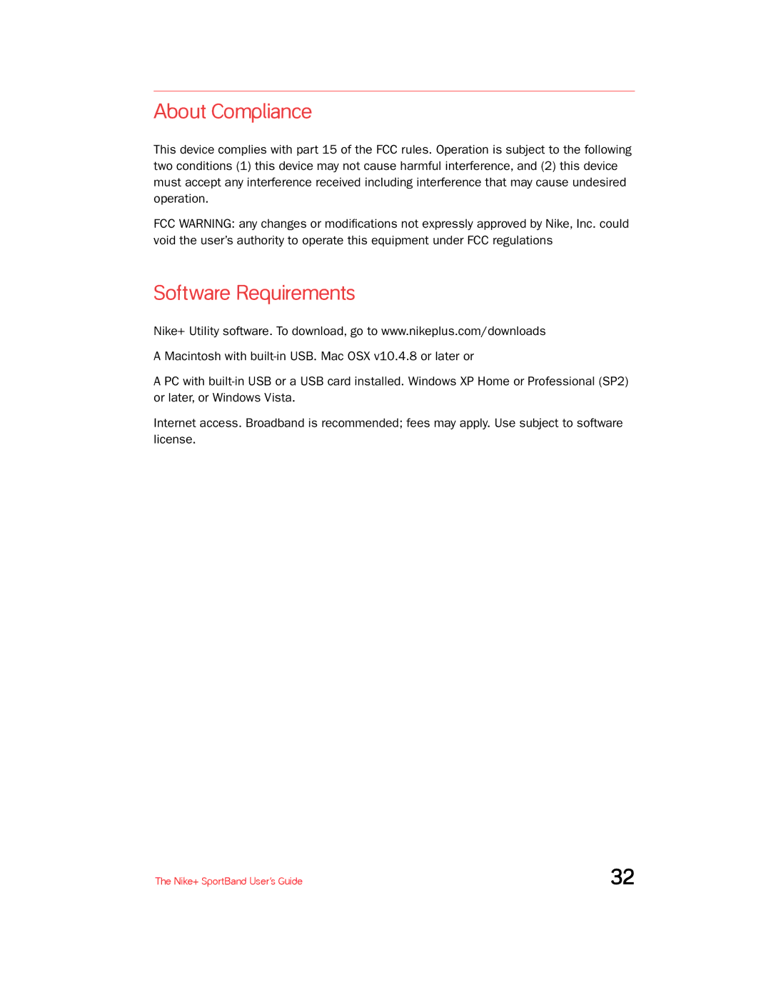 Nike + SPORTBAND manual About Compliance, Software Requirements 