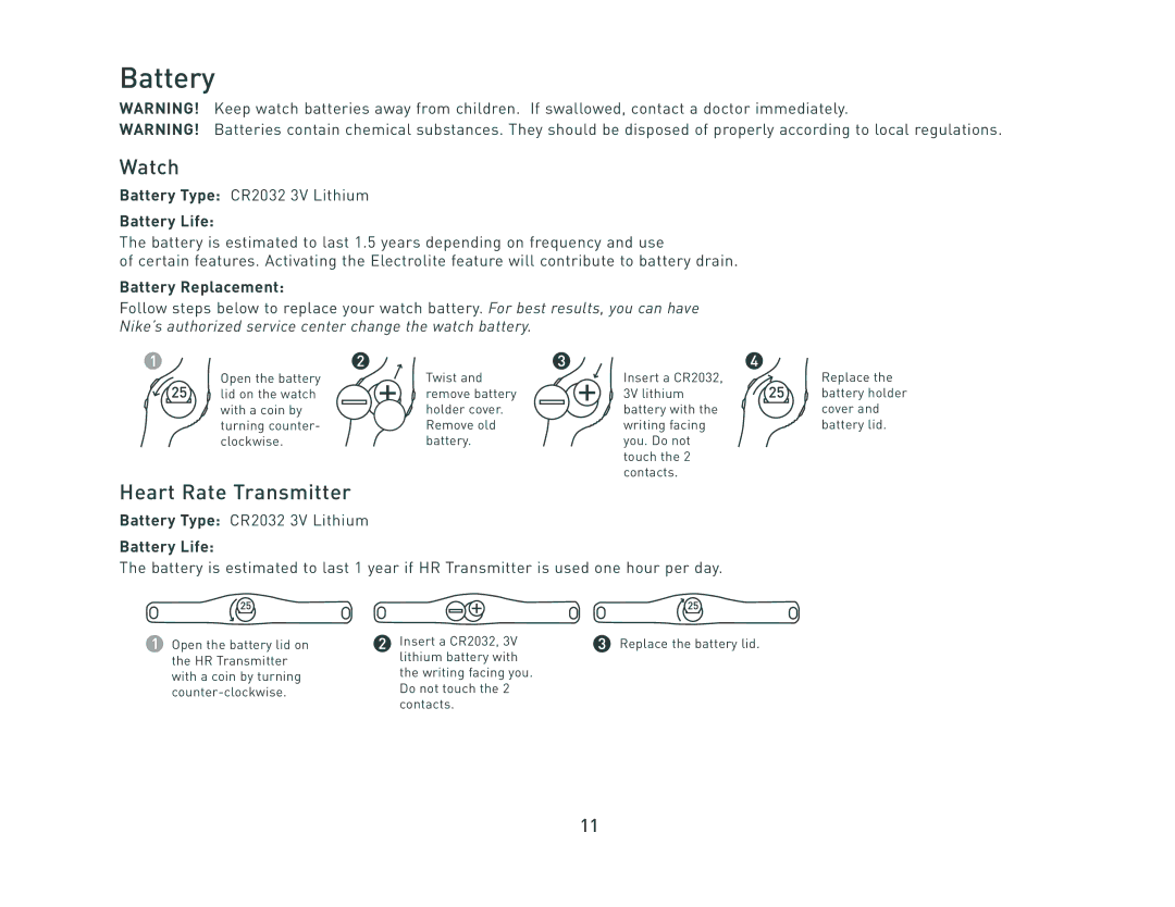 Nike c5 manual Battery Life, Battery Replacement 