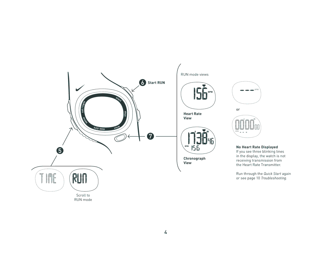 Nike c5 manual Start RUN Heart Rate View Chronograph, No Heart Rate Displayed 