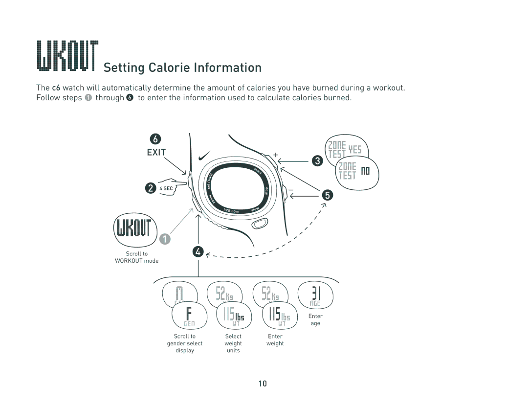 Nike C6 manual Setting Calorie Information 