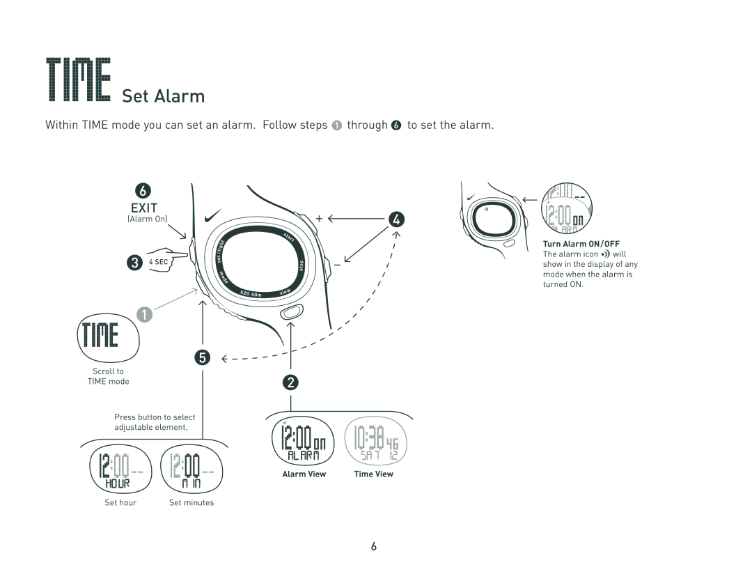 Nike C6 manual Set Alarm, Alarm View 