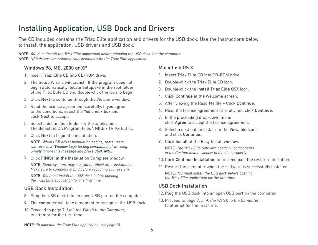 Nike HRM/SDM manual Installing Application, USB Dock and Drivers, USB Dock Installation 