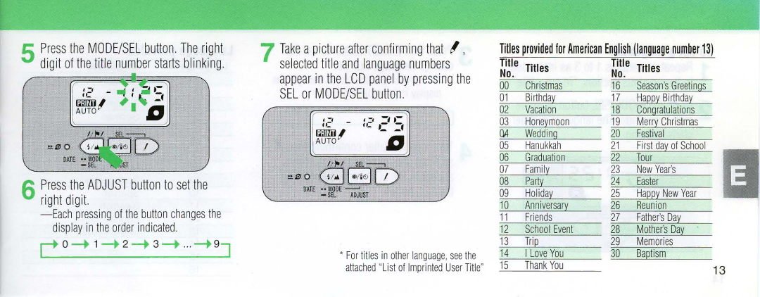 Nikon 110i instruction manual + 1--+ 2--+ 3--+ ... --+ 9J, Press the ADJUSTbuttontoset the right digit 