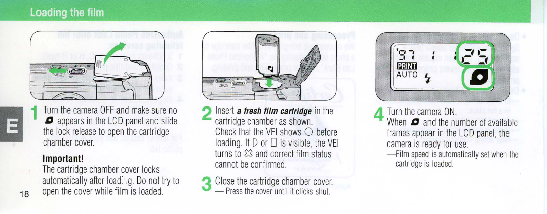 Nikon 110i instruction manual Open the cover whilefi lmis loaded, Close the cartridgechamber cover, Turn thecamera on 