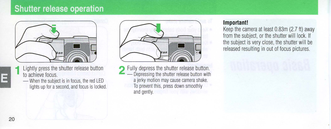 Nikon 110i instruction manual Shutter release operation, Fully depress theshutter release button 