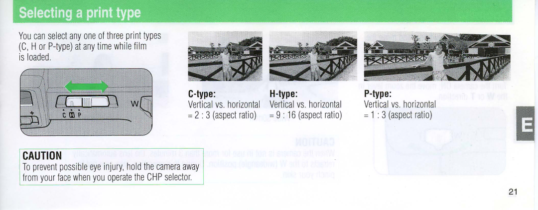 Nikon 110i instruction manual Selecting a print type, Is loaded, Type, Vertical VS . horizontal, = 9 16 aspect ratio 