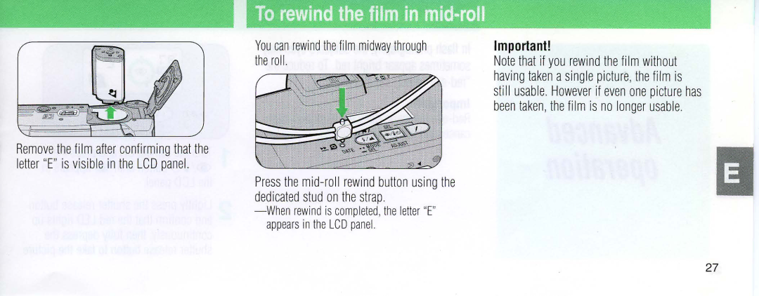 Nikon 110i instruction manual To rewind the film in mid-roll, Roll, You can rewind the film midway through 