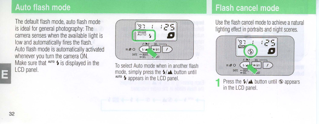 Nikon 110i Make sure that Auto ~ is displayed in the LCD panel, Press the 1/ button until @ appears in the LC 0 panel 