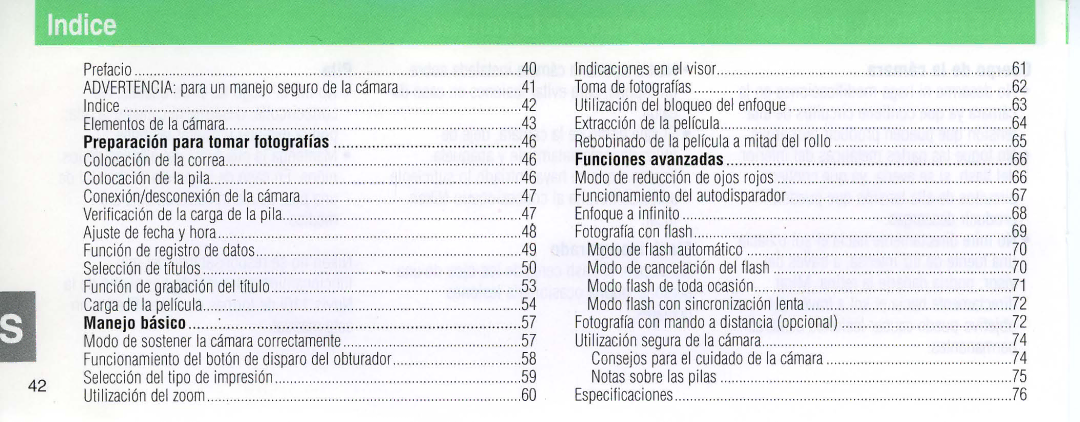 Nikon 110i Colocaci6n de lapila, Modo de reduccion de ojos rojos.H, Enfoque a infinito Fotografia con flashH 