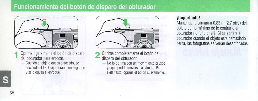 Nikon 110i Funcionamiento del boton de disparo del obturador, Oprima completamenteel boton de disparo del obturador 