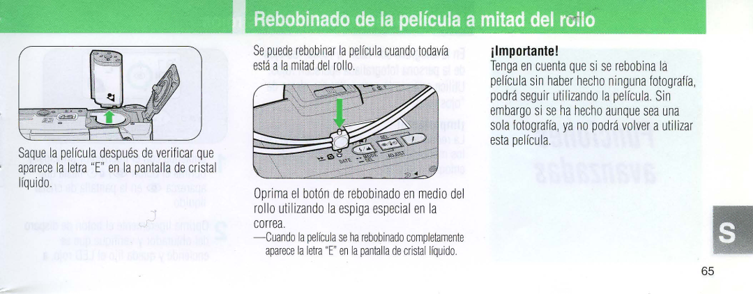 Nikon 110i instruction manual Rebobinado de la peifcula a mitad del roilo 