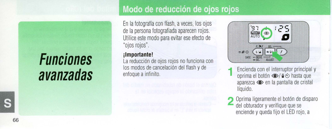 Nikon 110i instruction manual Funciones avanzadas, Modo de reduccion de ojos rojos 