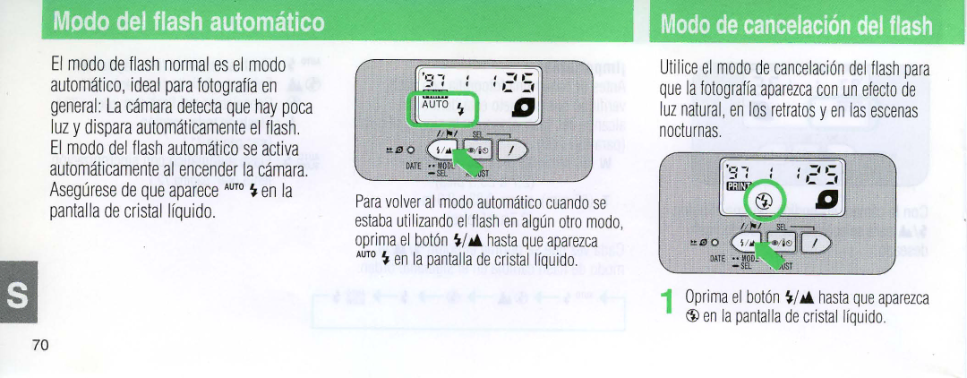 Nikon 110i instruction manual Modo de cancelacion del flash, ~ en la pantalla de cristallfquido 