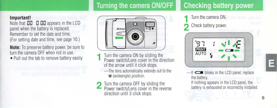 Nikon 110i instruction manual Checking battery power, Turn the camera on Check battery power 