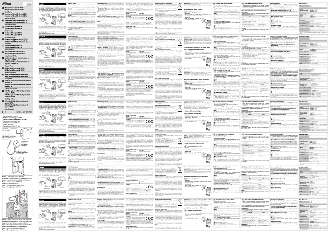 Nikon 13186 specifications For Your Safety, Using the Wireless Mobile Adapter, Status, Für Ihre Sicherheit, Hinweise, État 