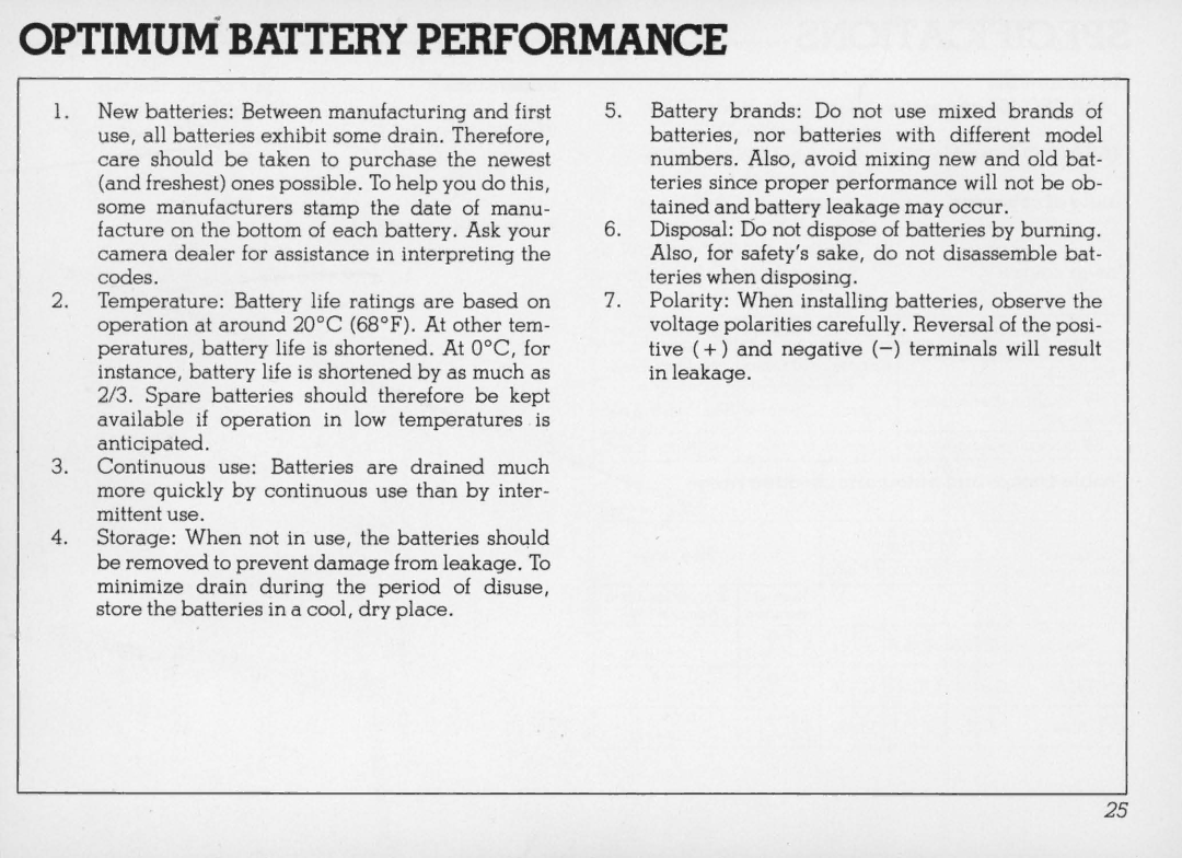 Nikon 14 manual Optimum Battery Performance 