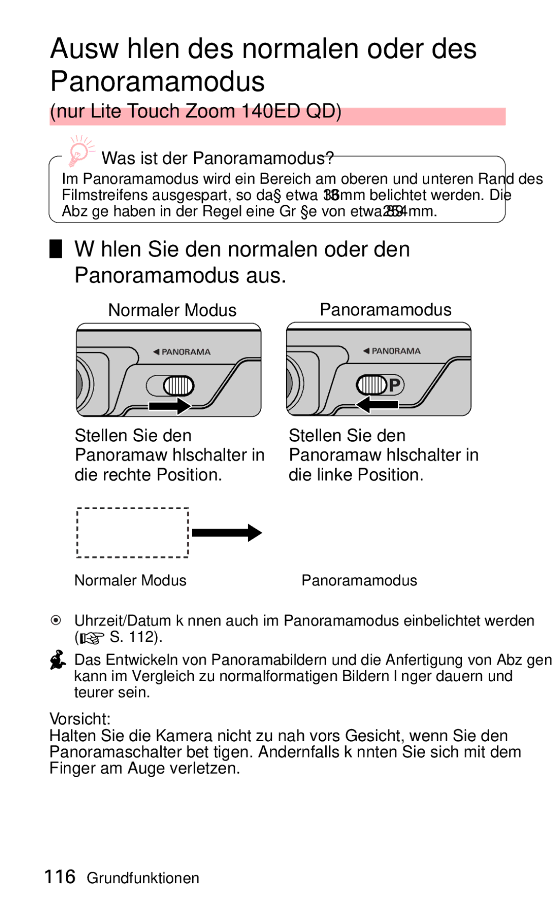 Nikon 140ED Auswählen des normalen oder des Panoramamodus, Wählen Sie den normalen oder den Panoramamodus aus 