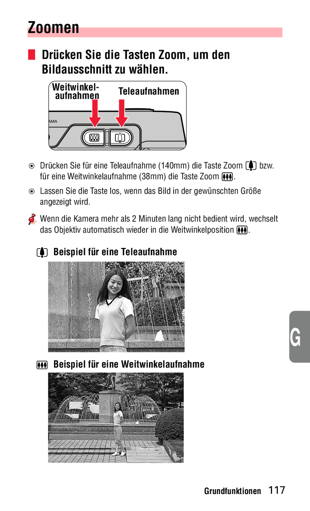 Nikon 140ED instruction manual Zoomen, Drücken Sie die Tasten Zoom, um den Bildausschnitt zu wählen 