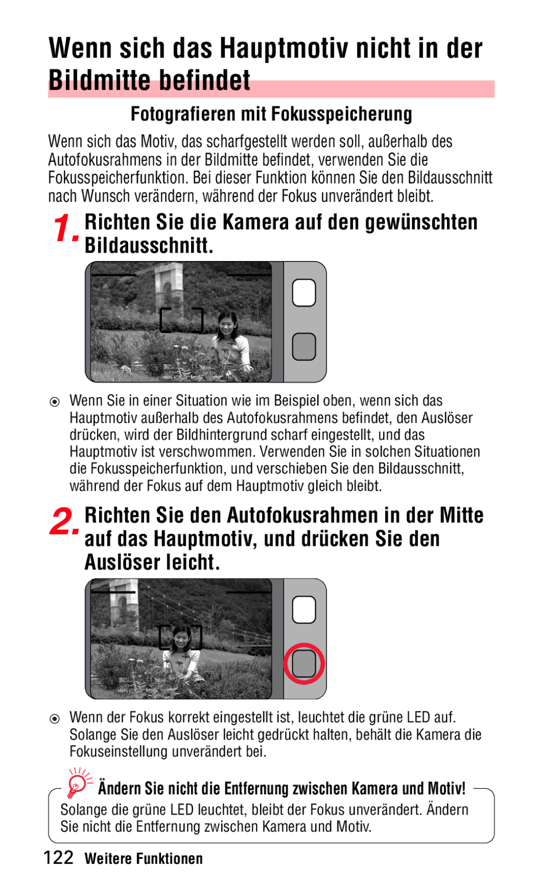 Nikon 140ED instruction manual Wenn sich das Hauptmotiv nicht in der Bildmitte befindet, Fotografieren mit Fokusspeicherung 