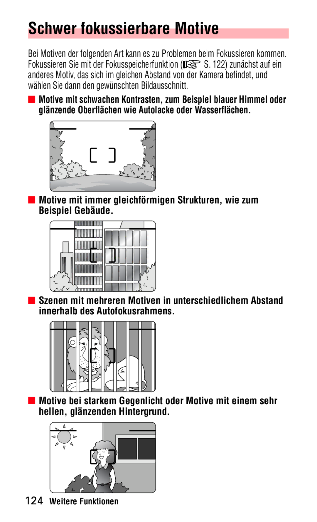 Nikon 140ED instruction manual Schwer fokussierbare Motive, Beispiel Gebäude 