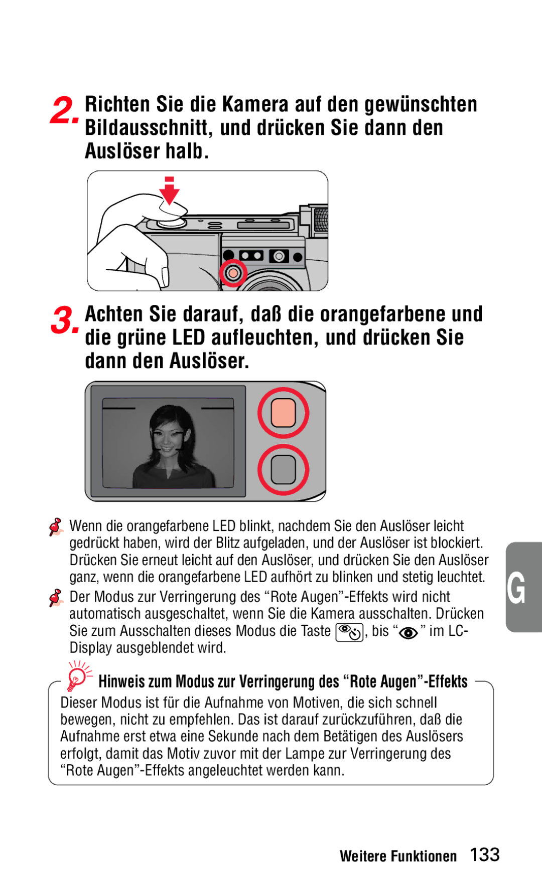 Nikon 140ED Der Modus zur Verringerung des Rote Augen-Effekts wird nicht, Bis im LC Display ausgeblendet wird 